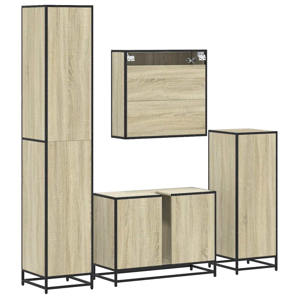 4-delige Badkamermeubelset bewerkt hout sonoma eikenkleurig is nu te koop bij PeponiXL, paradijselijk wonen!