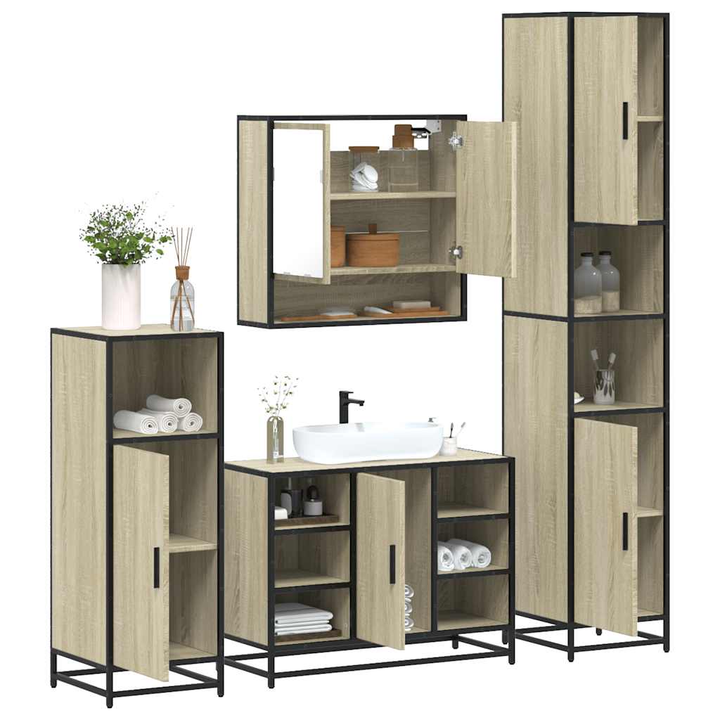 4-delige Badkamermeubelset bewerkt hout sonoma eikenkleurig is nu te koop bij PeponiXL, paradijselijk wonen!