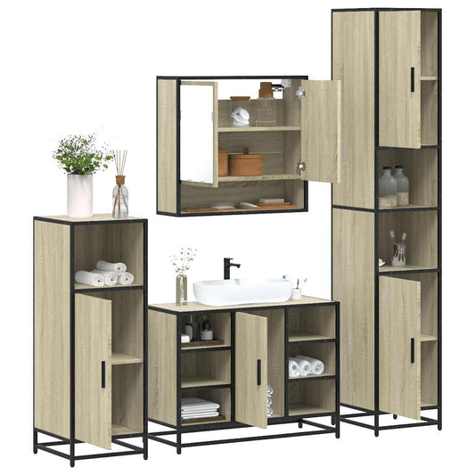 4-delige Badkamermeubelset bewerkt hout sonoma eikenkleurig is nu te koop bij PeponiXL, paradijselijk wonen!