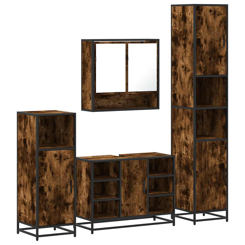 4-delige Badkamermeubelset bewerkt hout gerookt eikenkleurig is nu te koop bij PeponiXL, paradijselijk wonen!
