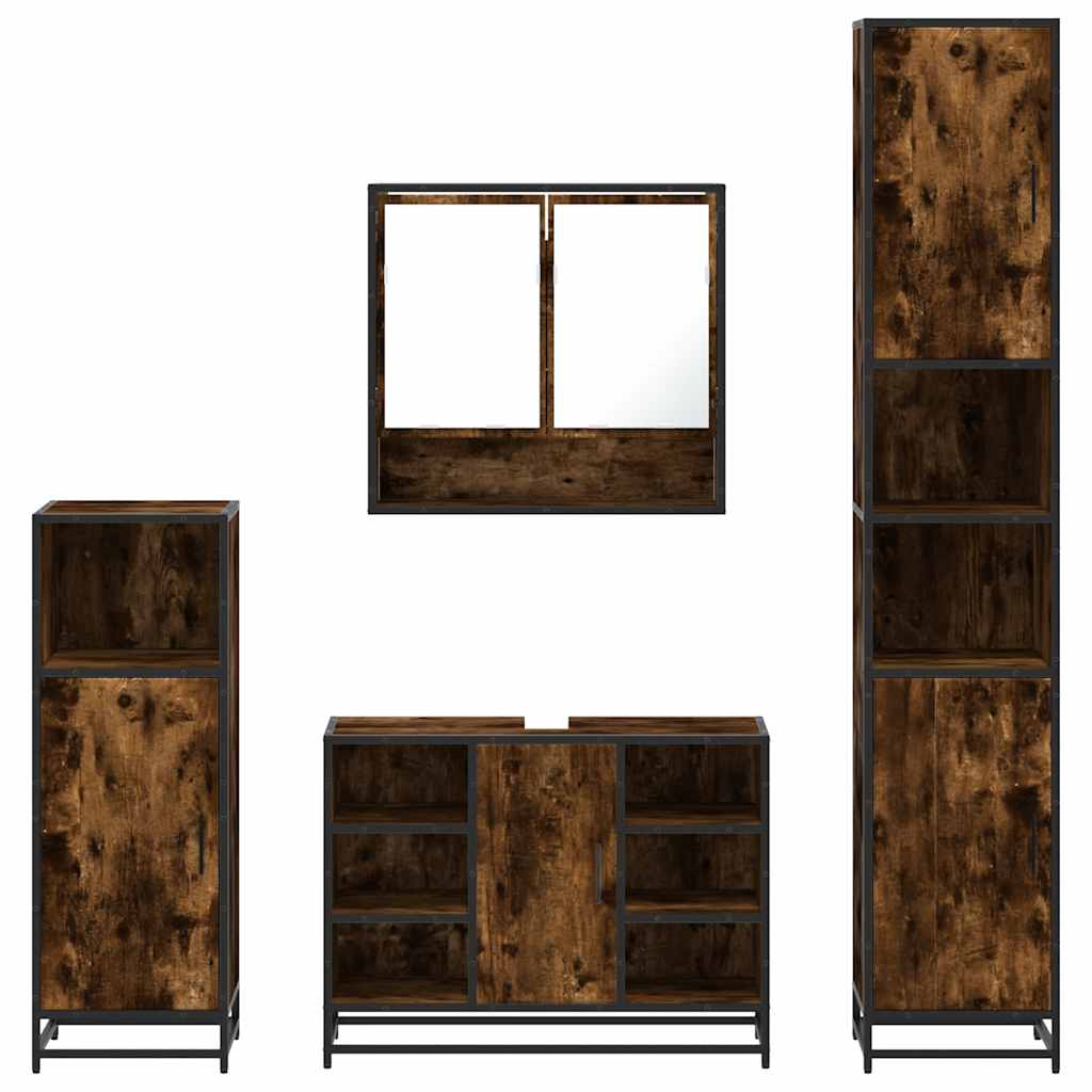 4-delige Badkamermeubelset bewerkt hout gerookt eikenkleurig is nu te koop bij PeponiXL, paradijselijk wonen!
