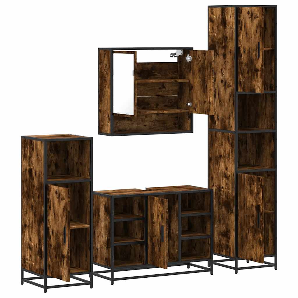 4-delige Badkamermeubelset bewerkt hout gerookt eikenkleurig is nu te koop bij PeponiXL, paradijselijk wonen!