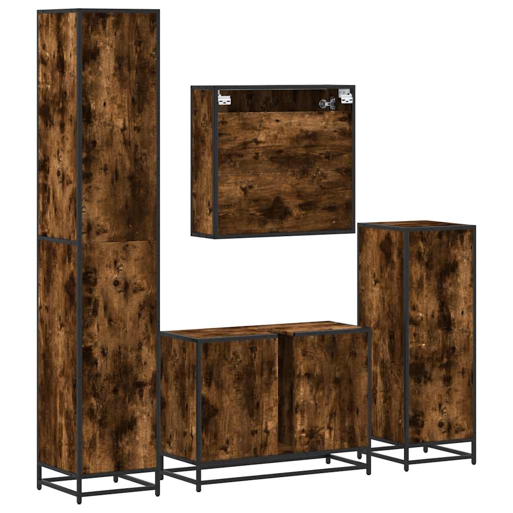 4-delige Badkamermeubelset bewerkt hout gerookt eikenkleurig is nu te koop bij PeponiXL, paradijselijk wonen!