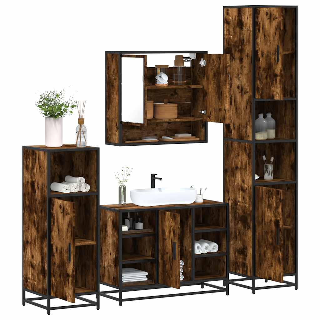 4-delige Badkamermeubelset bewerkt hout gerookt eikenkleurig is nu te koop bij PeponiXL, paradijselijk wonen!