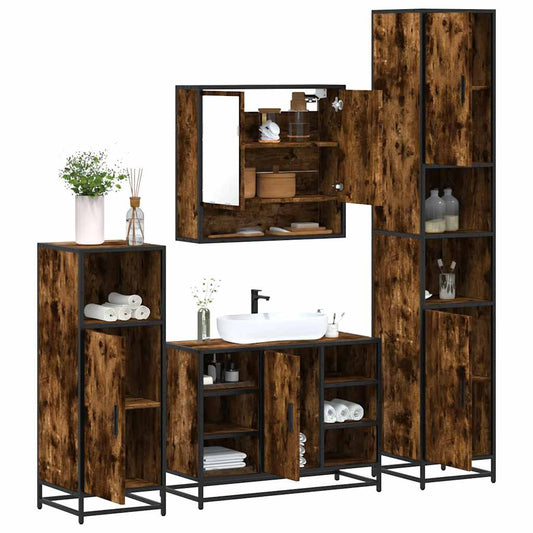 4-delige Badkamermeubelset bewerkt hout gerookt eikenkleurig is nu te koop bij PeponiXL, paradijselijk wonen!