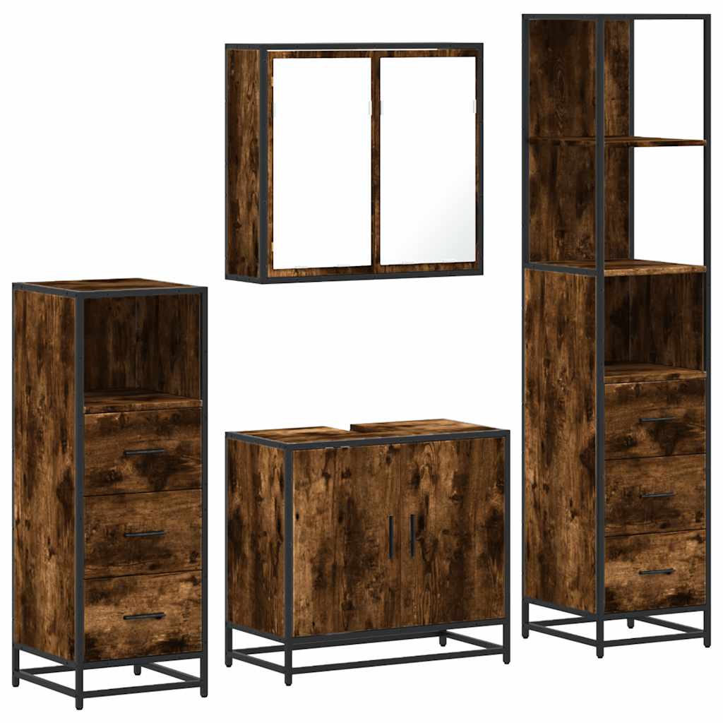 4-delige Badkamermeubelset bewerkt hout gerookt eikenkleurig is nu te koop bij PeponiXL, paradijselijk wonen!