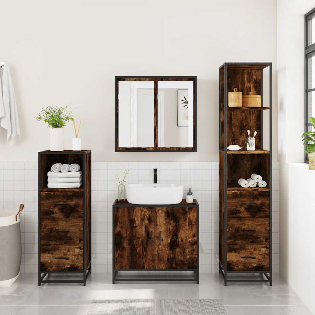 4-delige Badkamermeubelset bewerkt hout gerookt eikenkleurig is nu te koop bij PeponiXL, paradijselijk wonen!