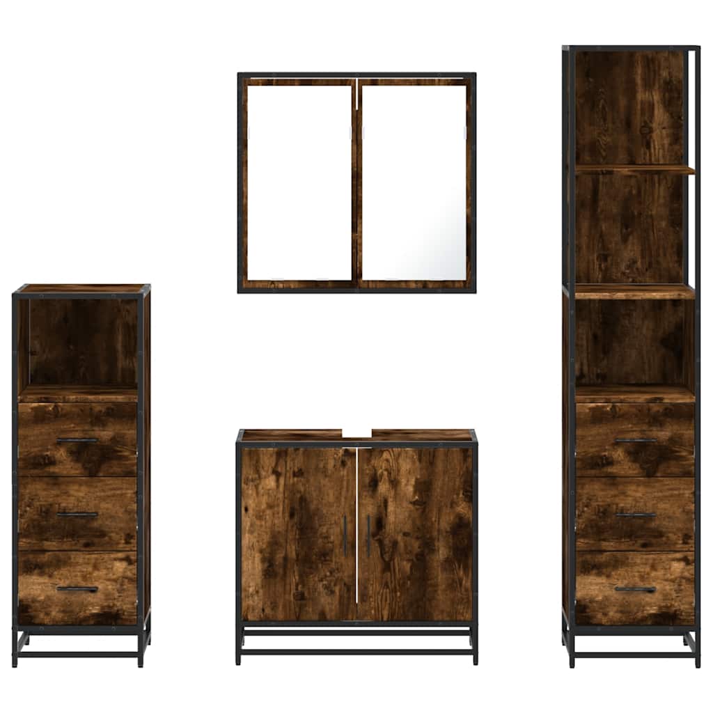 4-delige Badkamermeubelset bewerkt hout gerookt eikenkleurig is nu te koop bij PeponiXL, paradijselijk wonen!