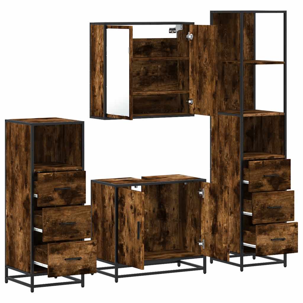 4-delige Badkamermeubelset bewerkt hout gerookt eikenkleurig is nu te koop bij PeponiXL, paradijselijk wonen!