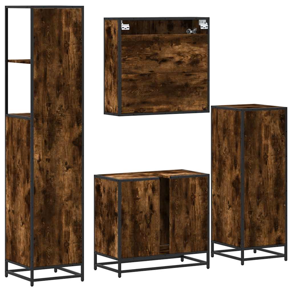 4-delige Badkamermeubelset bewerkt hout gerookt eikenkleurig is nu te koop bij PeponiXL, paradijselijk wonen!