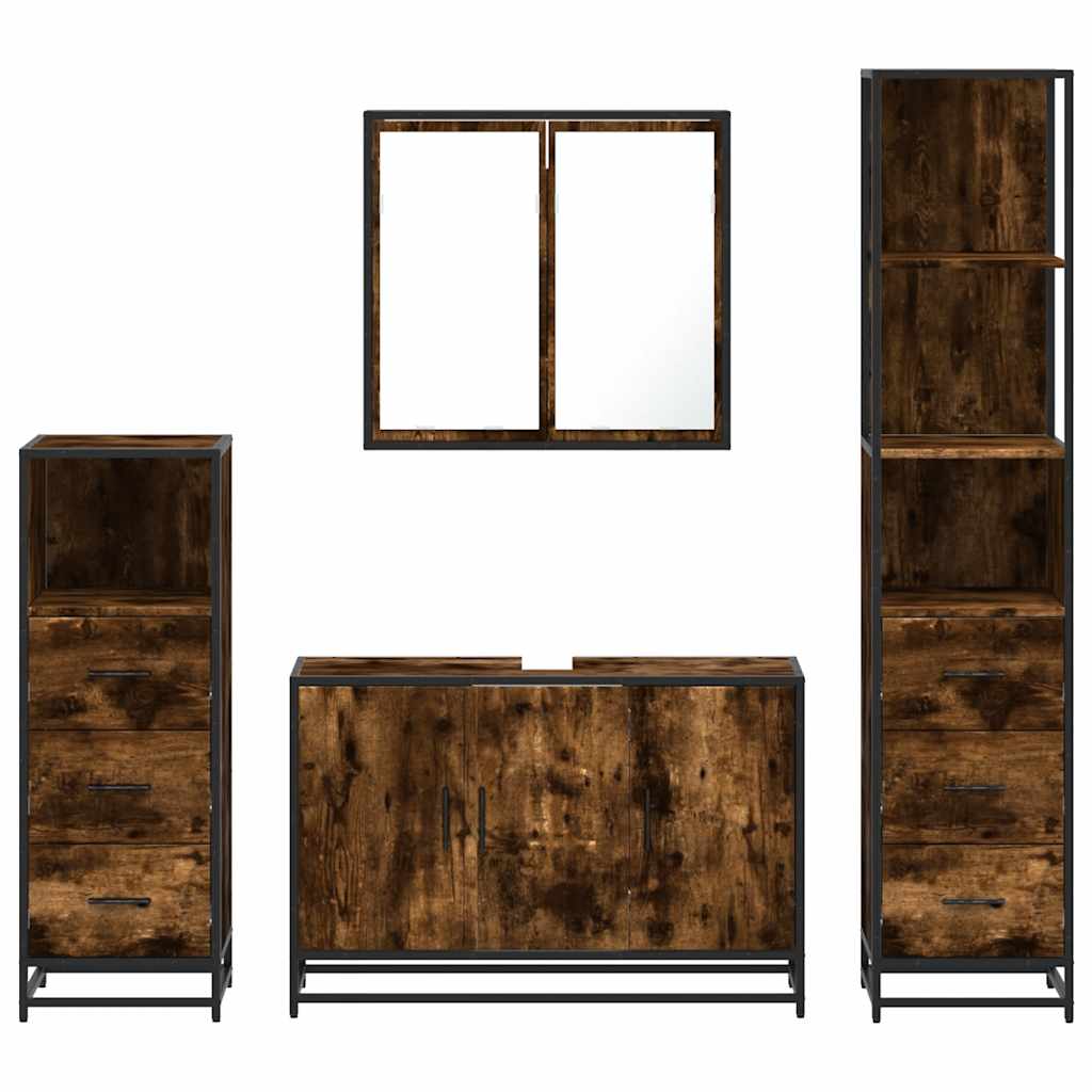 4-delige Badkamermeubelset bewerkt hout gerookt eikenkleurig is nu te koop bij PeponiXL, paradijselijk wonen!