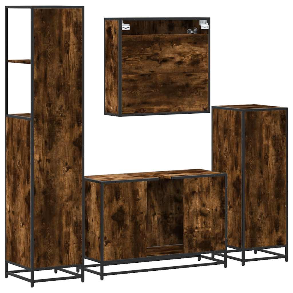 4-delige Badkamermeubelset bewerkt hout gerookt eikenkleurig is nu te koop bij PeponiXL, paradijselijk wonen!