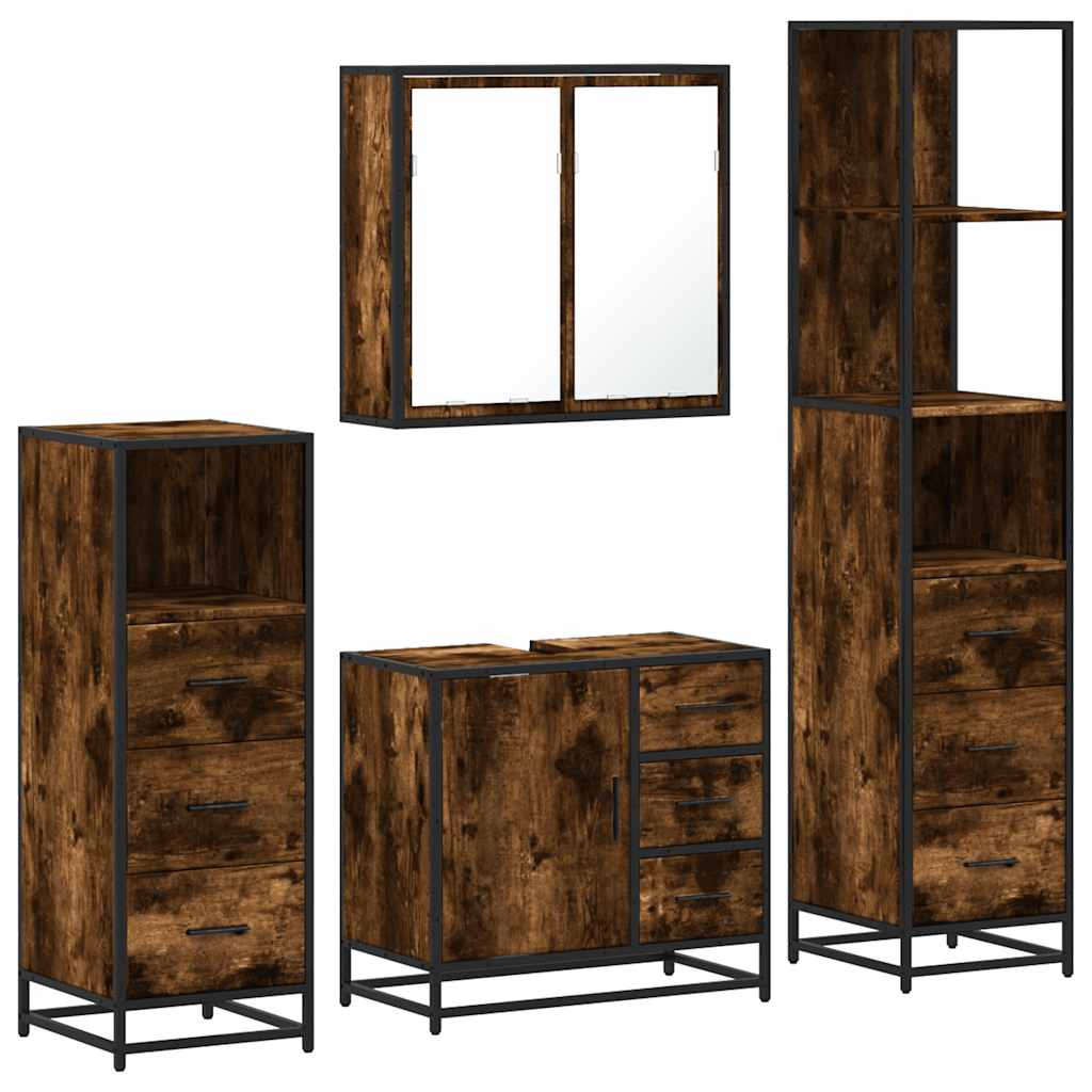 4-delige Badkamermeubelset bewerkt hout gerookt eikenkleurig is nu te koop bij PeponiXL, paradijselijk wonen!