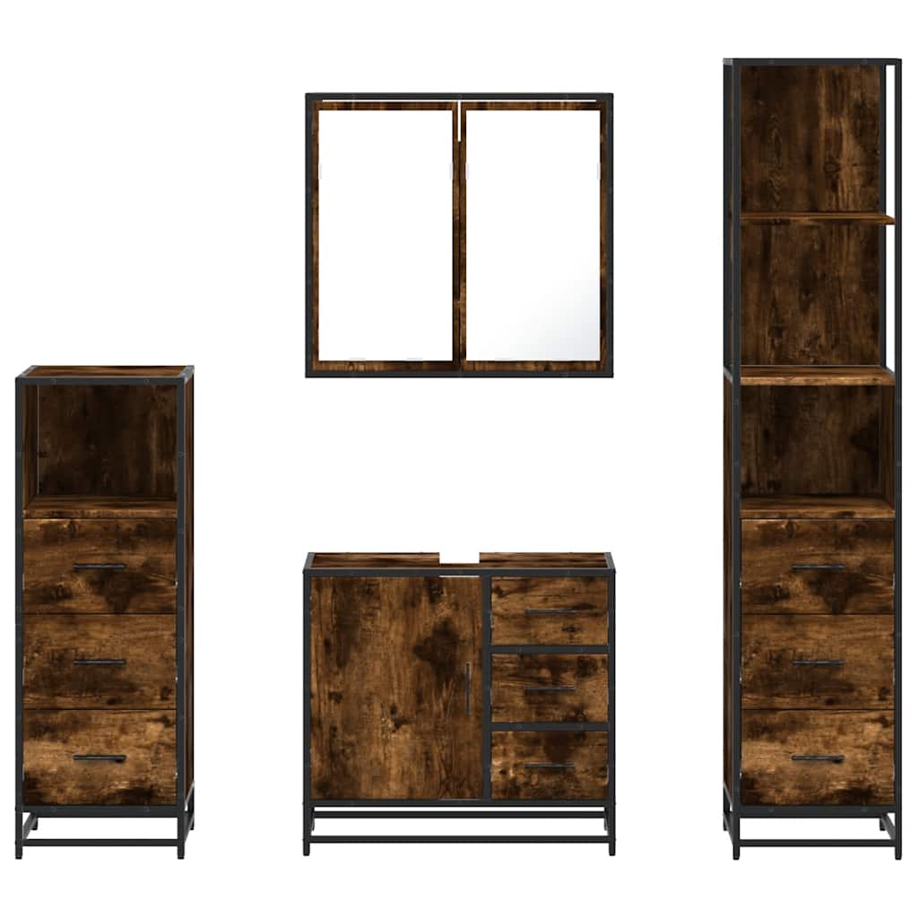 4-delige Badkamermeubelset bewerkt hout gerookt eikenkleurig is nu te koop bij PeponiXL, paradijselijk wonen!
