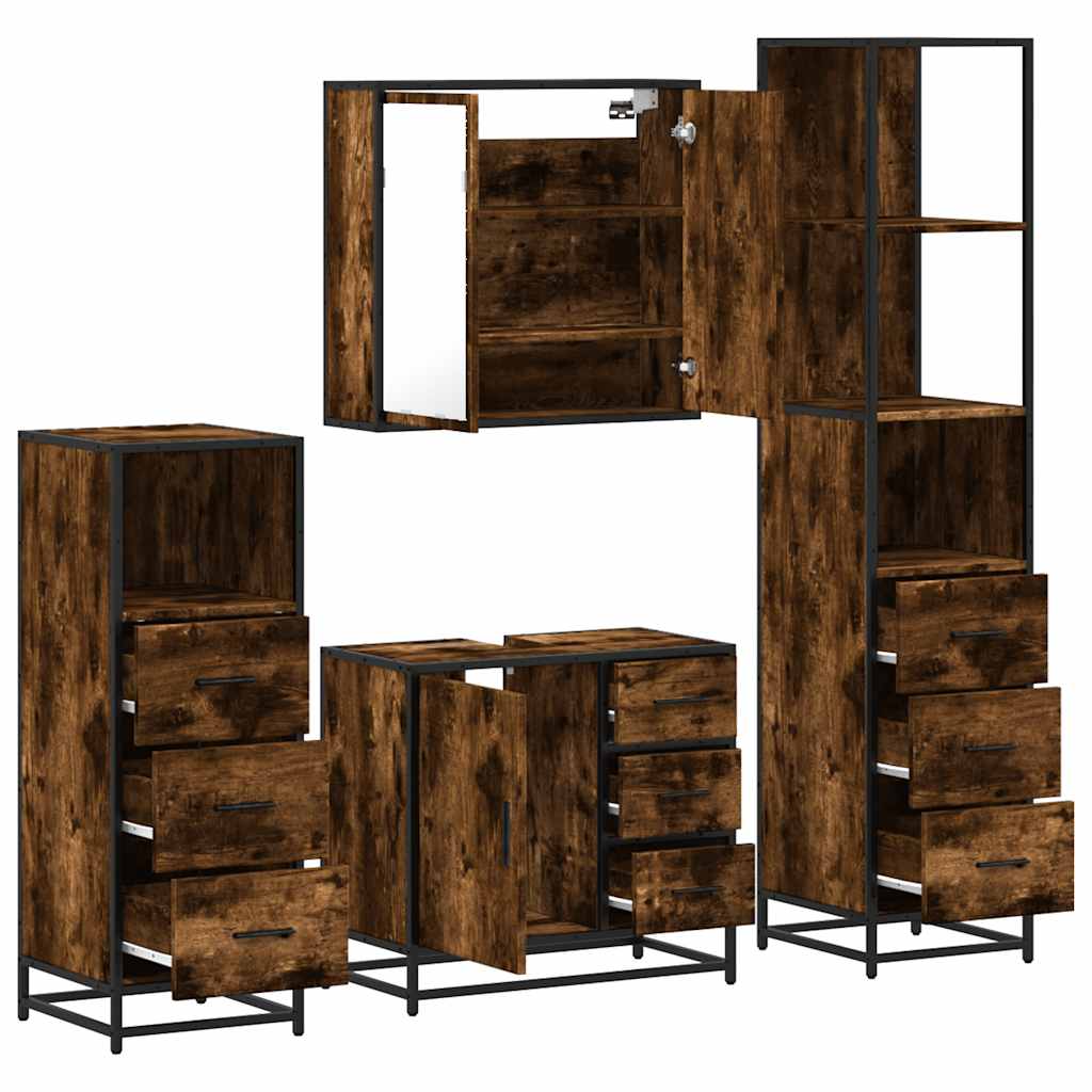 4-delige Badkamermeubelset bewerkt hout gerookt eikenkleurig is nu te koop bij PeponiXL, paradijselijk wonen!
