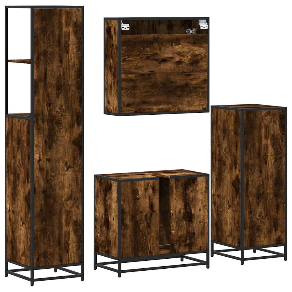 4-delige Badkamermeubelset bewerkt hout gerookt eikenkleurig is nu te koop bij PeponiXL, paradijselijk wonen!