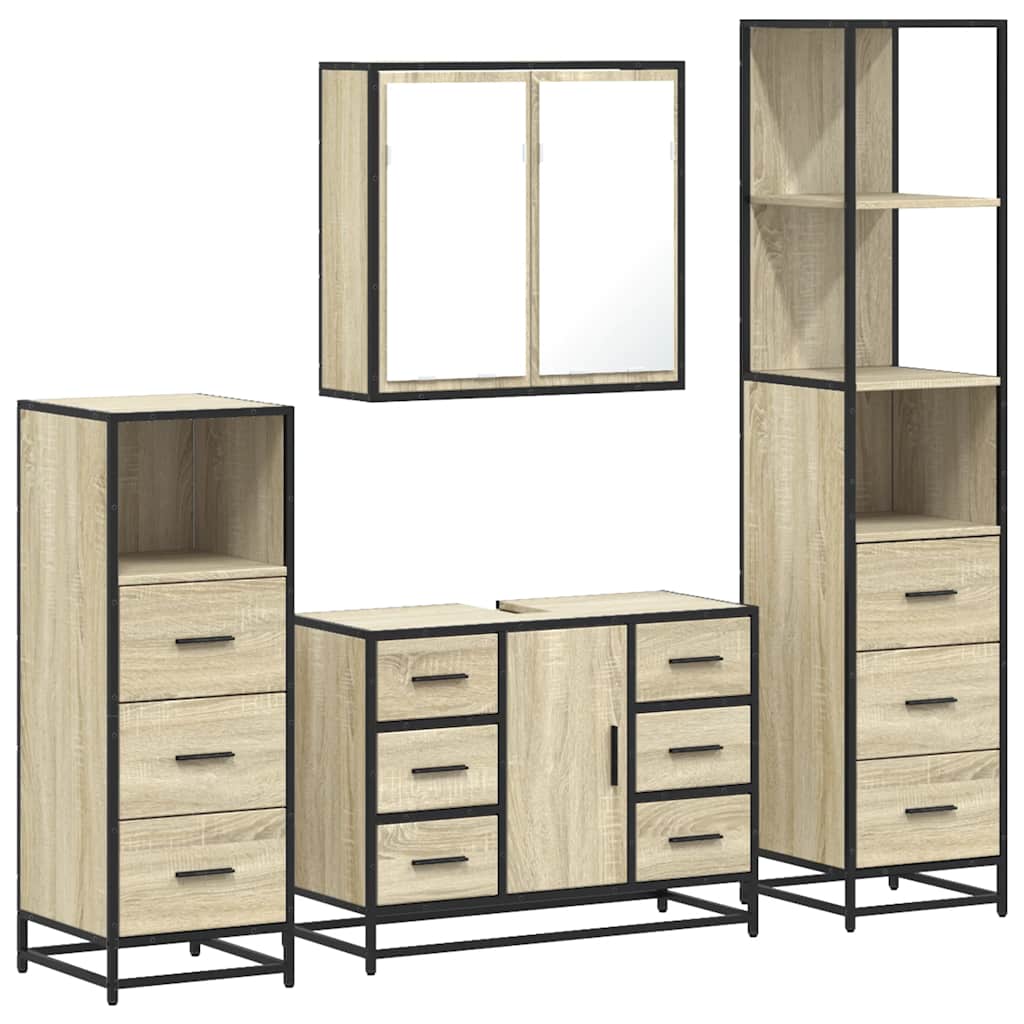 4-delige Badkamermeubelset bewerkt hout sonoma eikenkleurig is nu te koop bij PeponiXL, paradijselijk wonen!