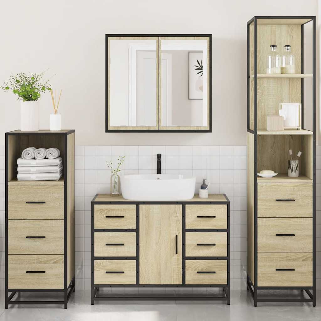 4-delige Badkamermeubelset bewerkt hout sonoma eikenkleurig is nu te koop bij PeponiXL, paradijselijk wonen!