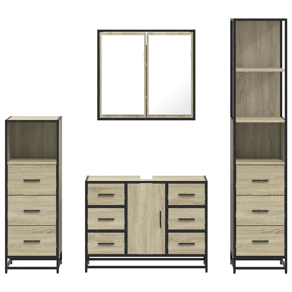 4-delige Badkamermeubelset bewerkt hout sonoma eikenkleurig is nu te koop bij PeponiXL, paradijselijk wonen!