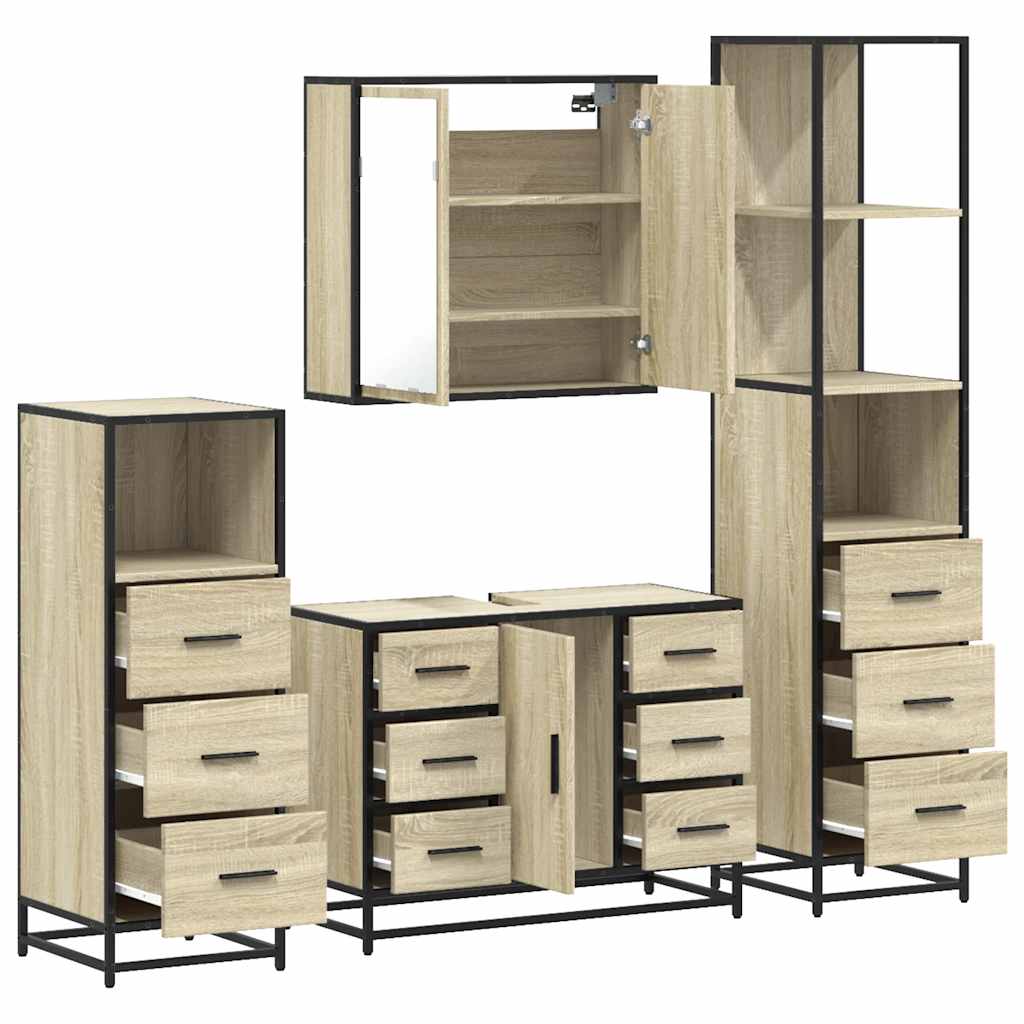 4-delige Badkamermeubelset bewerkt hout sonoma eikenkleurig is nu te koop bij PeponiXL, paradijselijk wonen!
