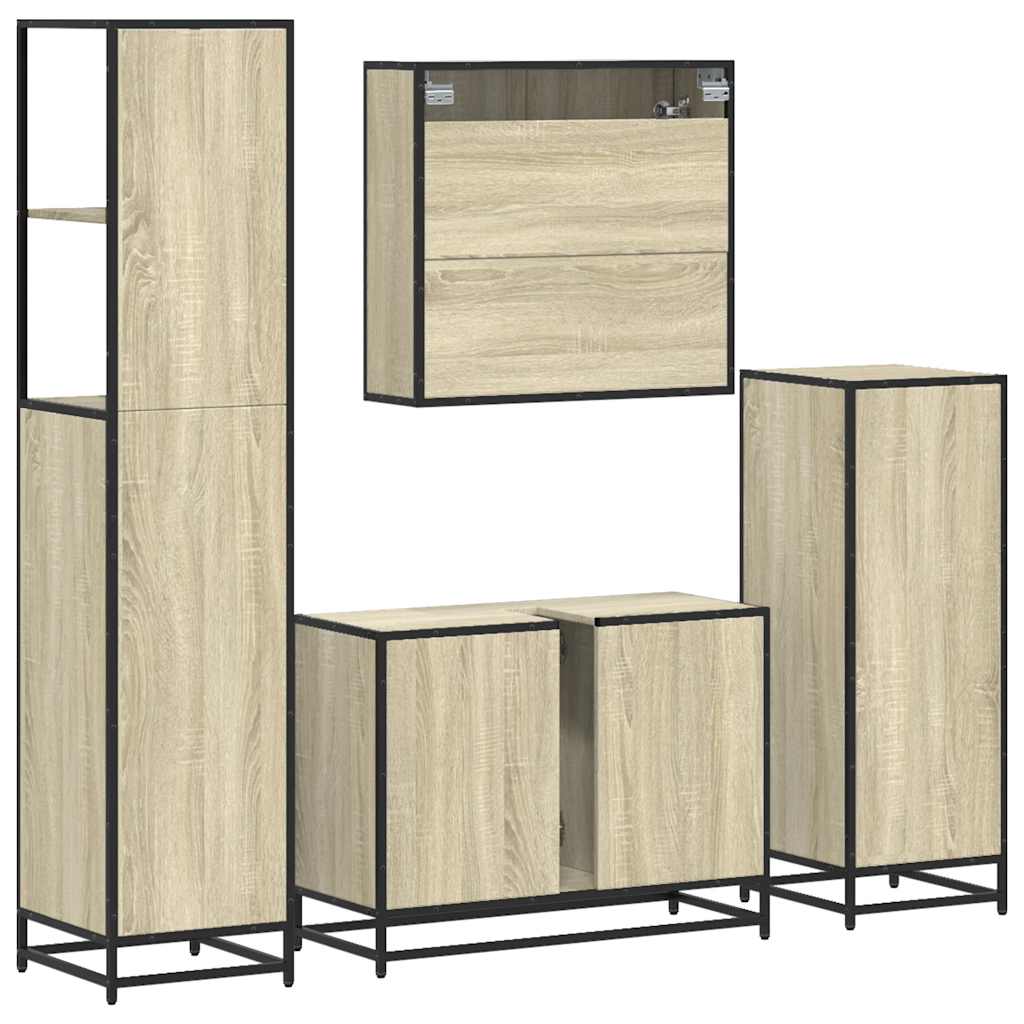 4-delige Badkamermeubelset bewerkt hout sonoma eikenkleurig is nu te koop bij PeponiXL, paradijselijk wonen!