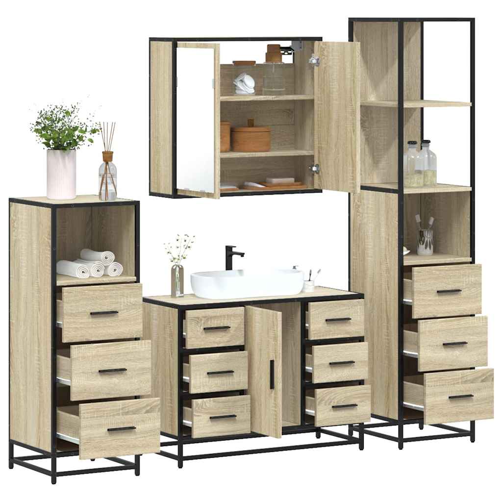 4-delige Badkamermeubelset bewerkt hout sonoma eikenkleurig is nu te koop bij PeponiXL, paradijselijk wonen!