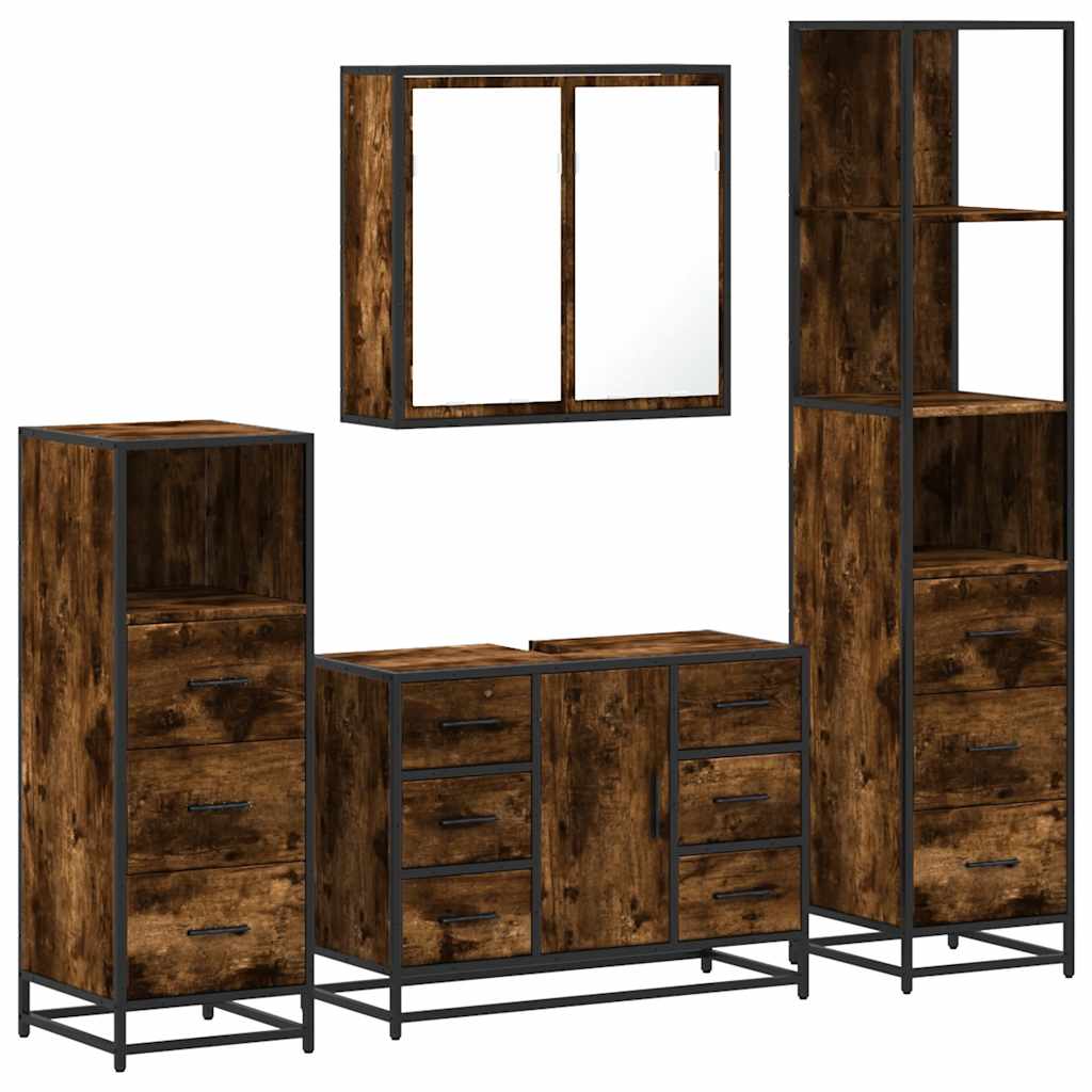 4-delige Badkamermeubelset bewerkt hout gerookt eikenkleurig is nu te koop bij PeponiXL, paradijselijk wonen!
