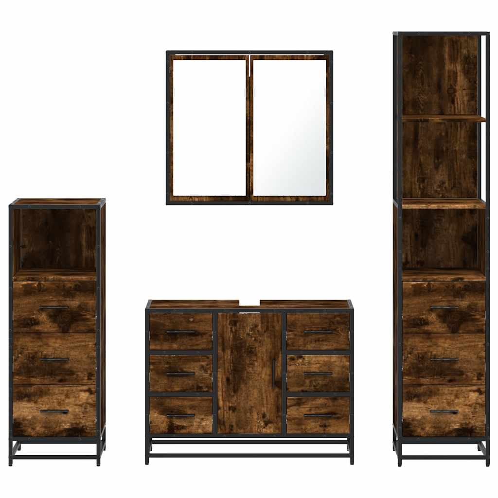 4-delige Badkamermeubelset bewerkt hout gerookt eikenkleurig is nu te koop bij PeponiXL, paradijselijk wonen!