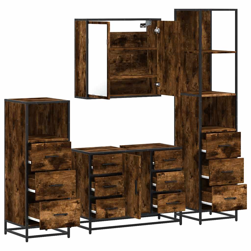 4-delige Badkamermeubelset bewerkt hout gerookt eikenkleurig is nu te koop bij PeponiXL, paradijselijk wonen!
