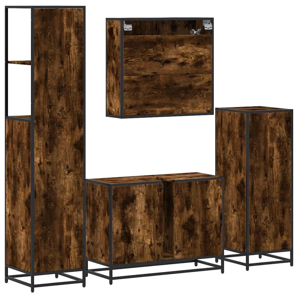 4-delige Badkamermeubelset bewerkt hout gerookt eikenkleurig is nu te koop bij PeponiXL, paradijselijk wonen!