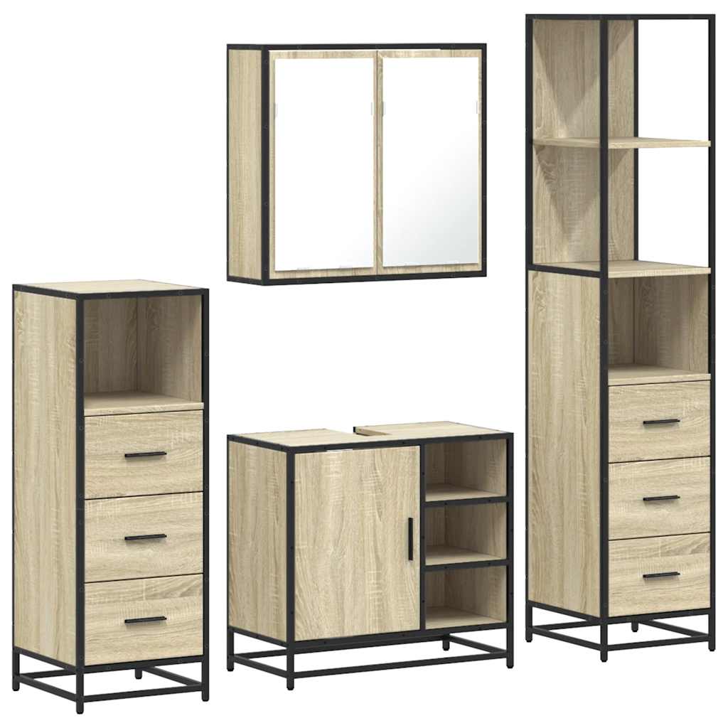 4-delige Badkamermeubelset bewerkt hout sonoma eikenkleurig is nu te koop bij PeponiXL, paradijselijk wonen!