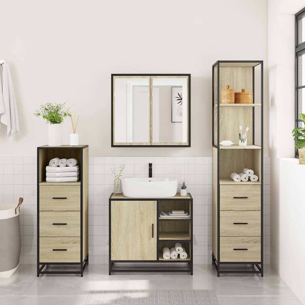 4-delige Badkamermeubelset bewerkt hout sonoma eikenkleurig is nu te koop bij PeponiXL, paradijselijk wonen!