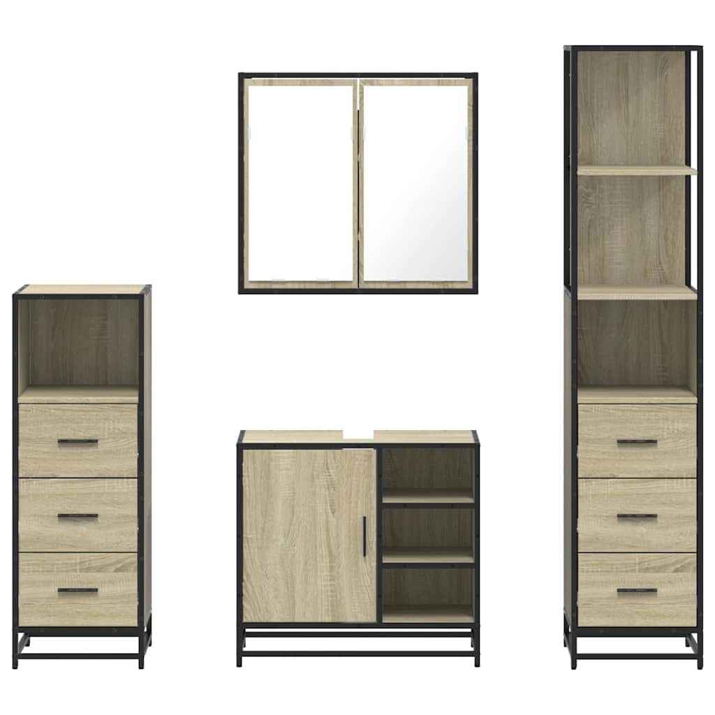 4-delige Badkamermeubelset bewerkt hout sonoma eikenkleurig is nu te koop bij PeponiXL, paradijselijk wonen!
