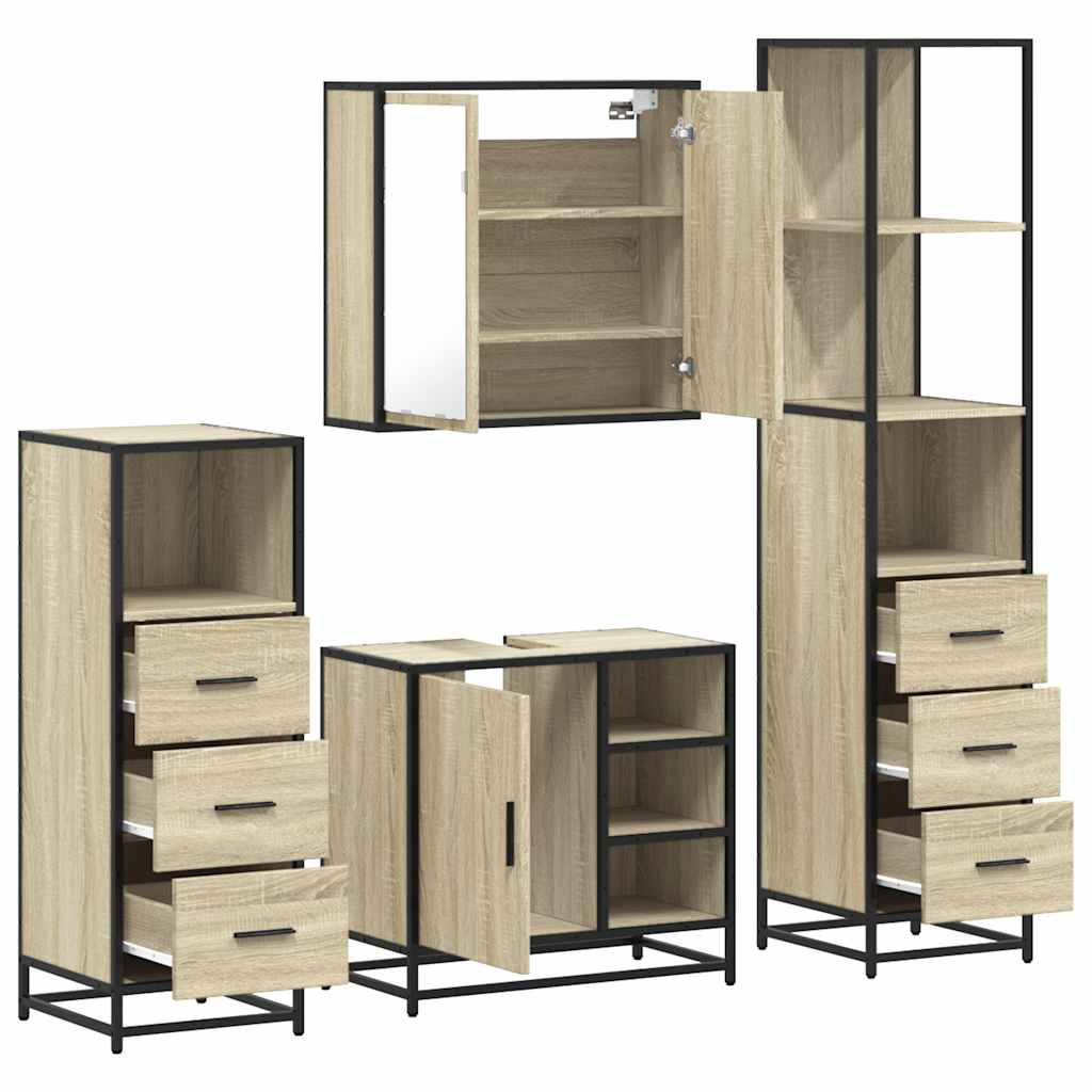 4-delige Badkamermeubelset bewerkt hout sonoma eikenkleurig is nu te koop bij PeponiXL, paradijselijk wonen!