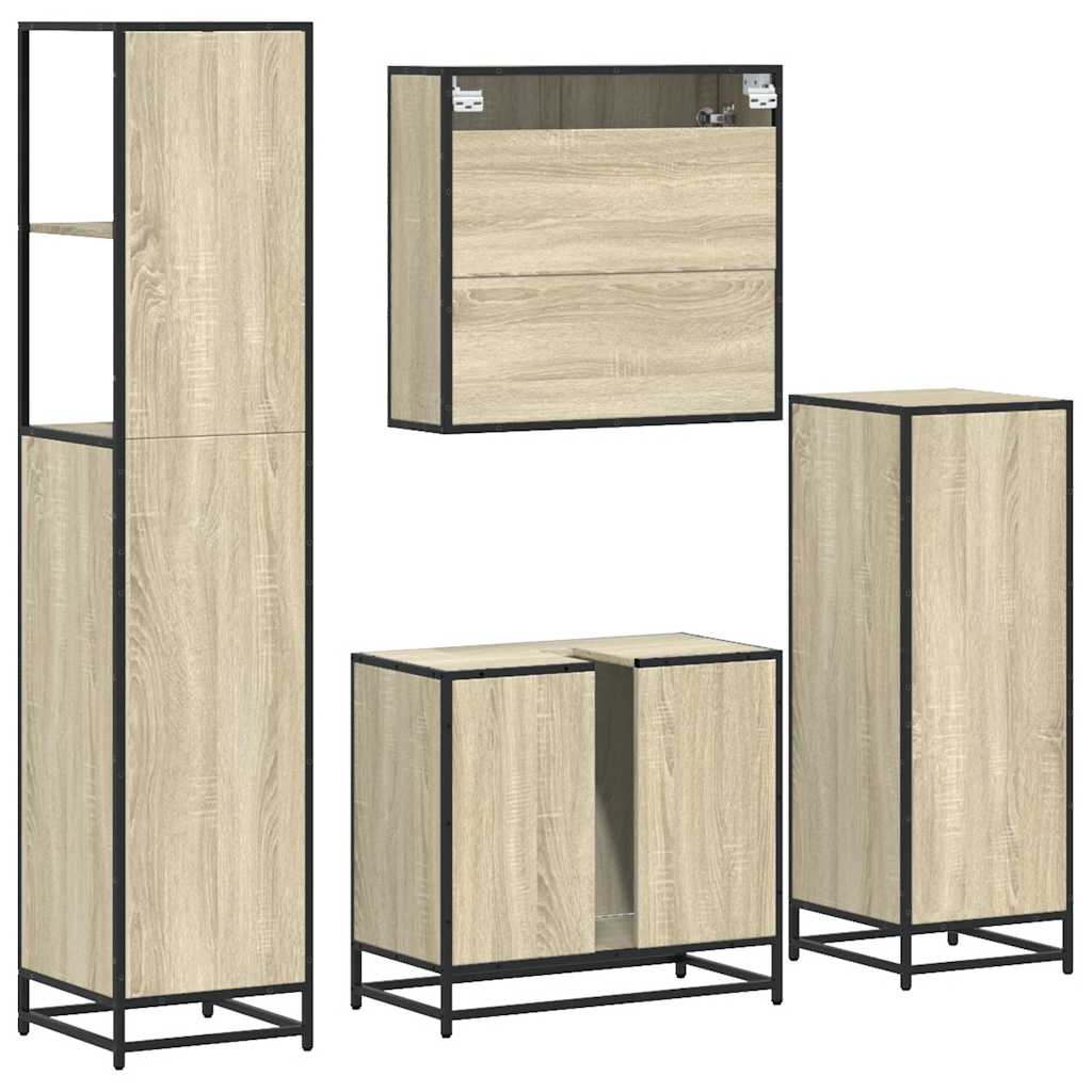 4-delige Badkamermeubelset bewerkt hout sonoma eikenkleurig is nu te koop bij PeponiXL, paradijselijk wonen!