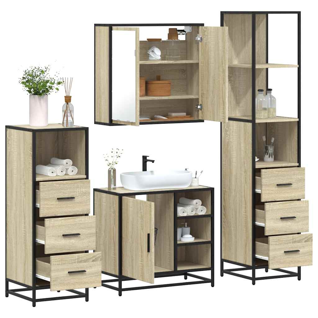4-delige Badkamermeubelset bewerkt hout sonoma eikenkleurig is nu te koop bij PeponiXL, paradijselijk wonen!
