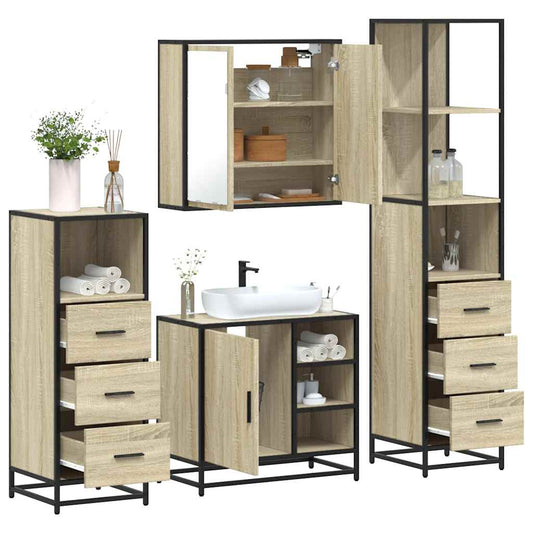 4-delige Badkamermeubelset bewerkt hout sonoma eikenkleurig is nu te koop bij PeponiXL, paradijselijk wonen!