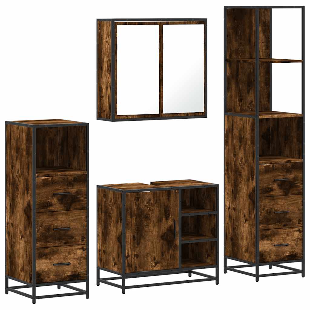 4-delige Badkamermeubelset bewerkt hout gerookt eikenkleurig is nu te koop bij PeponiXL, paradijselijk wonen!