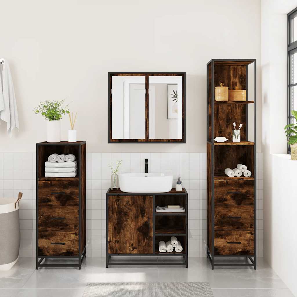 4-delige Badkamermeubelset bewerkt hout gerookt eikenkleurig is nu te koop bij PeponiXL, paradijselijk wonen!