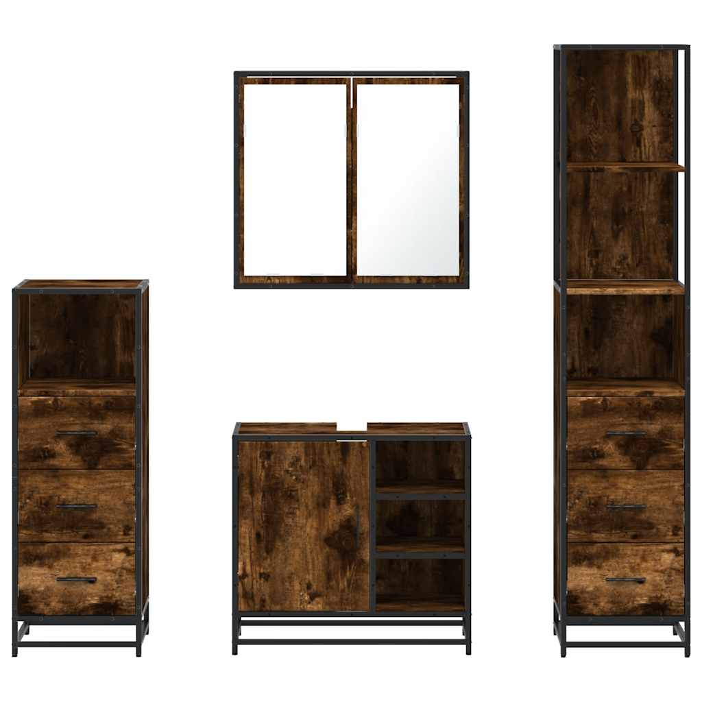 4-delige Badkamermeubelset bewerkt hout gerookt eikenkleurig is nu te koop bij PeponiXL, paradijselijk wonen!
