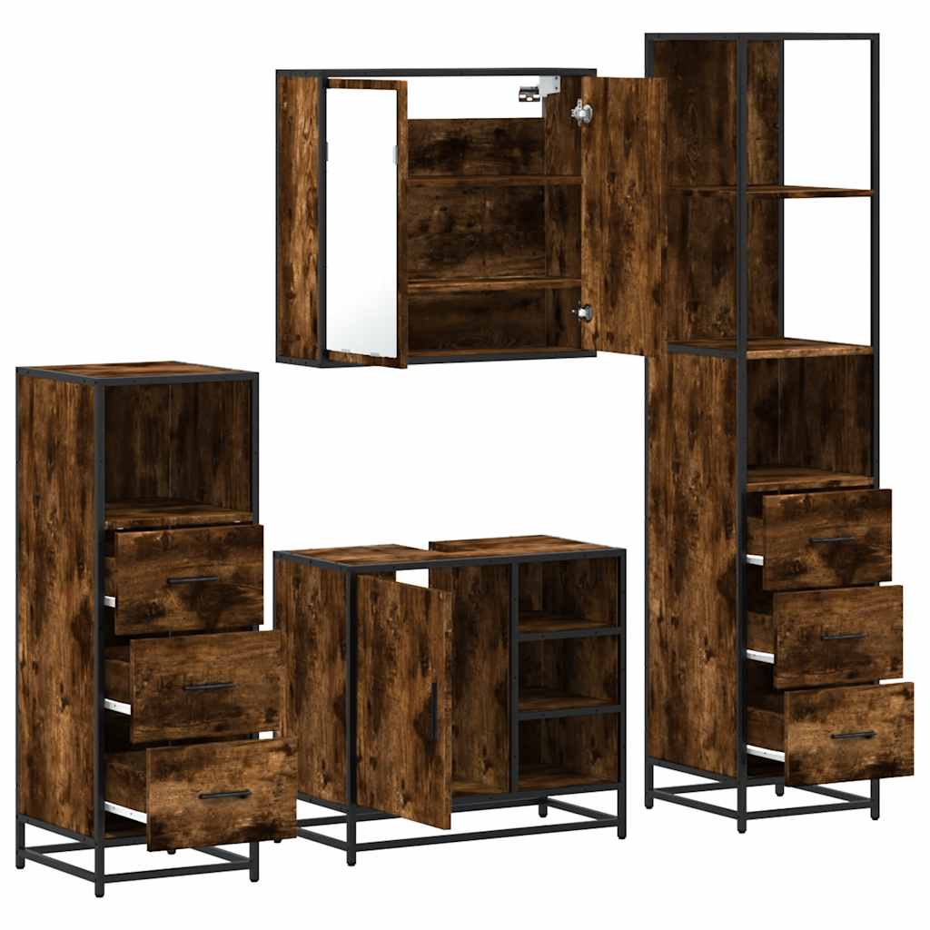 4-delige Badkamermeubelset bewerkt hout gerookt eikenkleurig is nu te koop bij PeponiXL, paradijselijk wonen!
