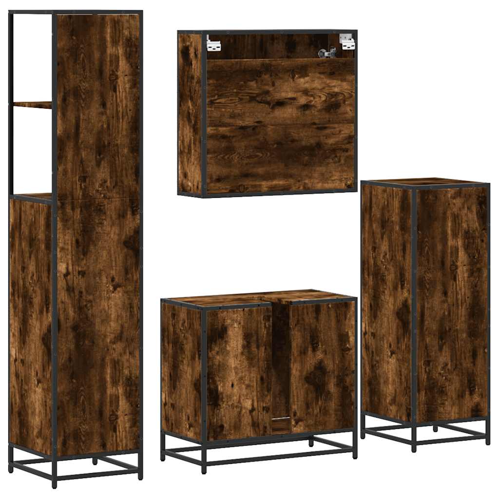 4-delige Badkamermeubelset bewerkt hout gerookt eikenkleurig is nu te koop bij PeponiXL, paradijselijk wonen!