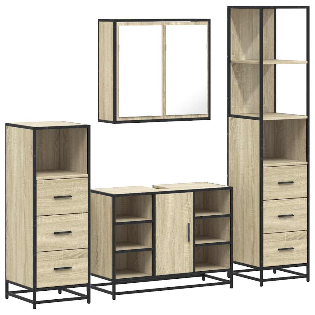 4-delige Badkamermeubelset bewerkt hout sonoma eikenkleurig is nu te koop bij PeponiXL, paradijselijk wonen!