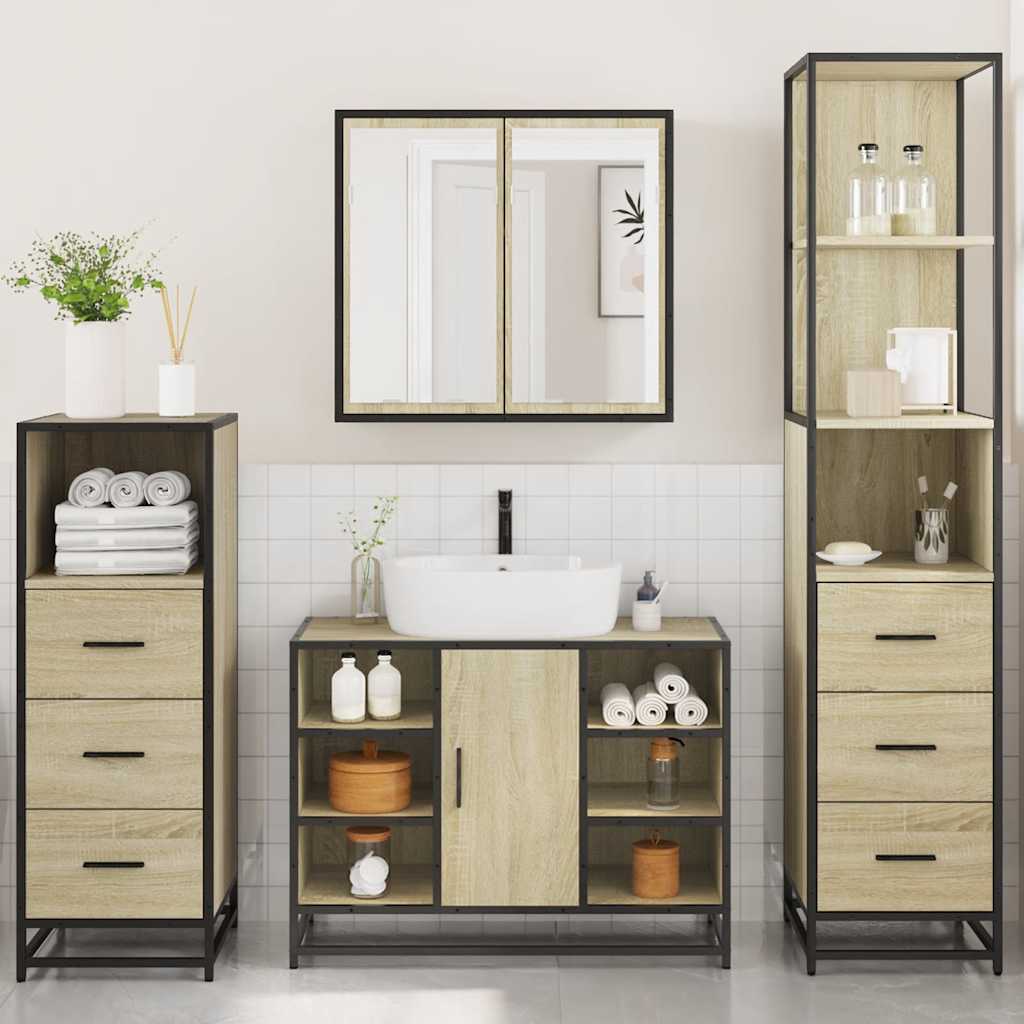 4-delige Badkamermeubelset bewerkt hout sonoma eikenkleurig is nu te koop bij PeponiXL, paradijselijk wonen!