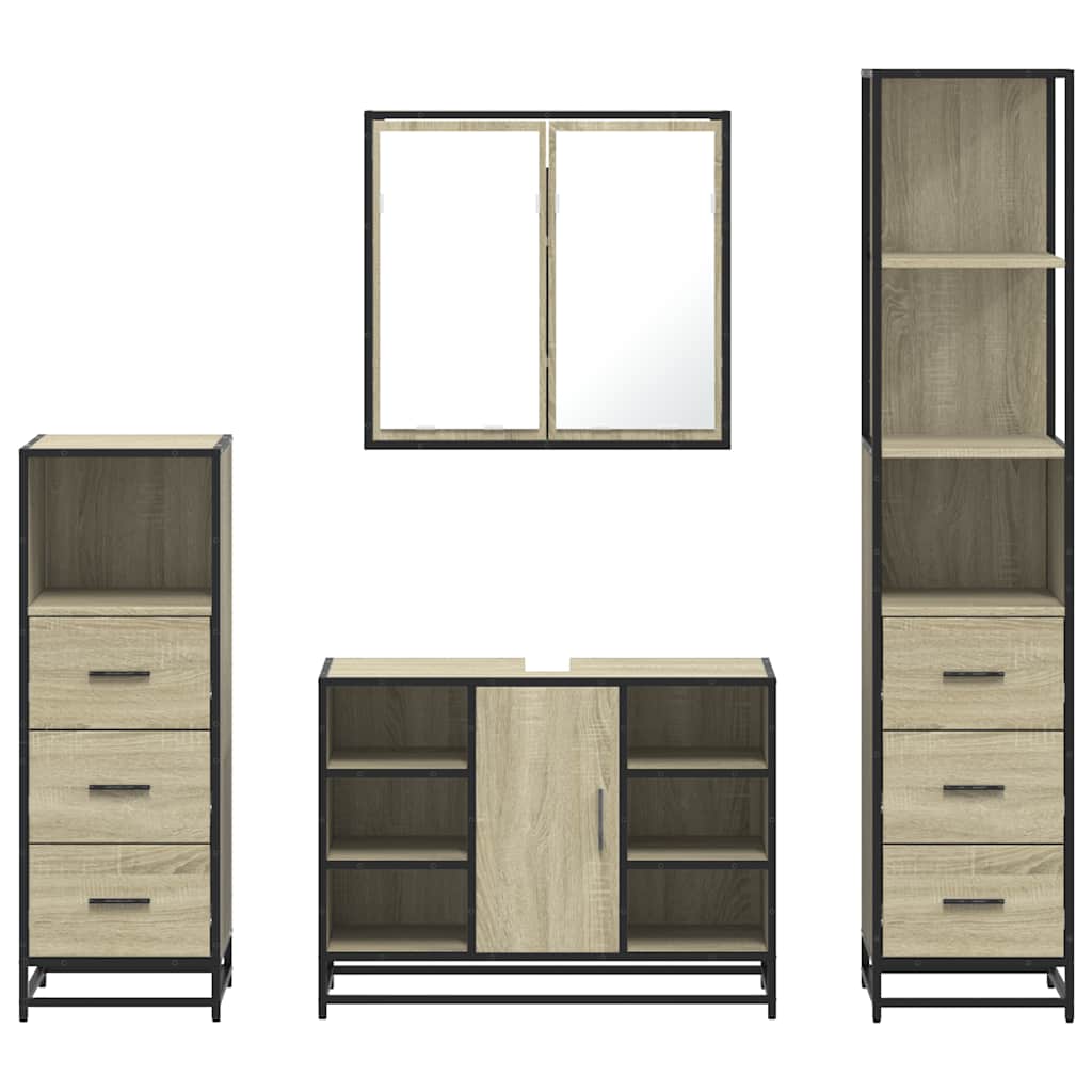 4-delige Badkamermeubelset bewerkt hout sonoma eikenkleurig is nu te koop bij PeponiXL, paradijselijk wonen!