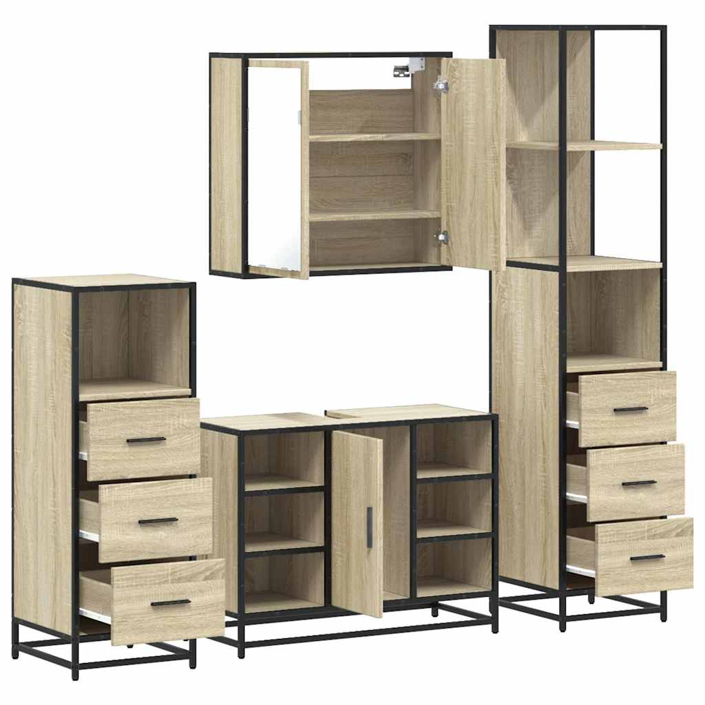 4-delige Badkamermeubelset bewerkt hout sonoma eikenkleurig is nu te koop bij PeponiXL, paradijselijk wonen!