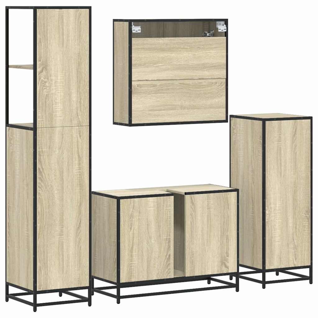 4-delige Badkamermeubelset bewerkt hout sonoma eikenkleurig is nu te koop bij PeponiXL, paradijselijk wonen!