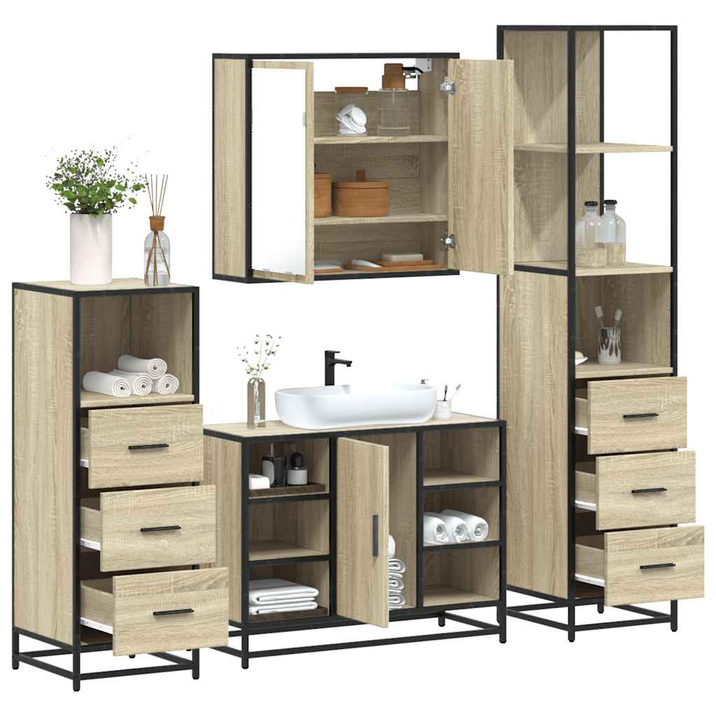 4-delige Badkamermeubelset bewerkt hout sonoma eikenkleurig is nu te koop bij PeponiXL, paradijselijk wonen!