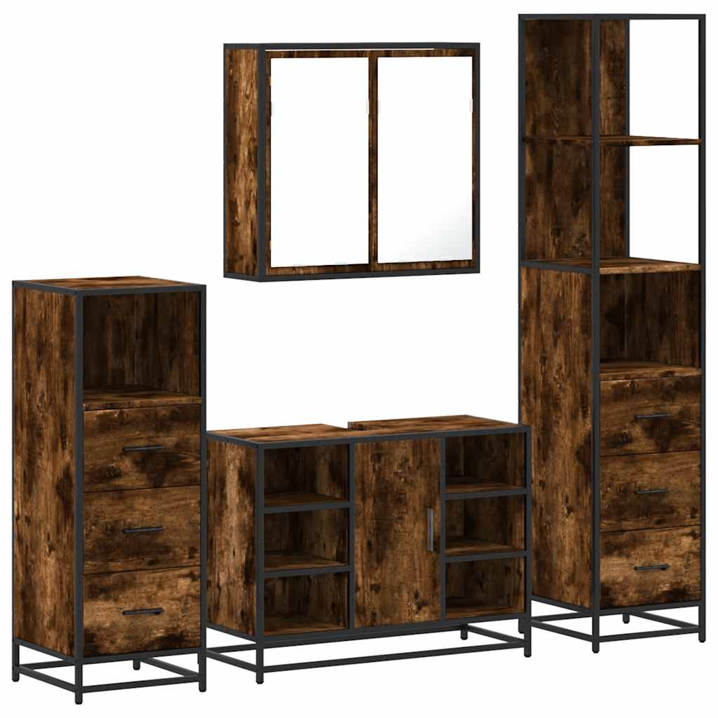 4-delige Badkamermeubelset bewerkt hout gerookt eikenkleurig is nu te koop bij PeponiXL, paradijselijk wonen!