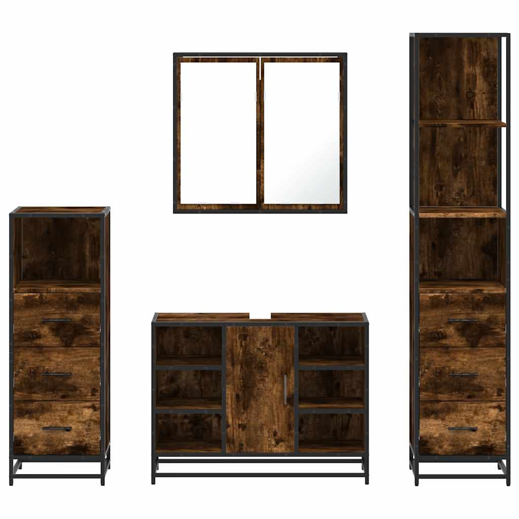 4-delige Badkamermeubelset bewerkt hout gerookt eikenkleurig is nu te koop bij PeponiXL, paradijselijk wonen!